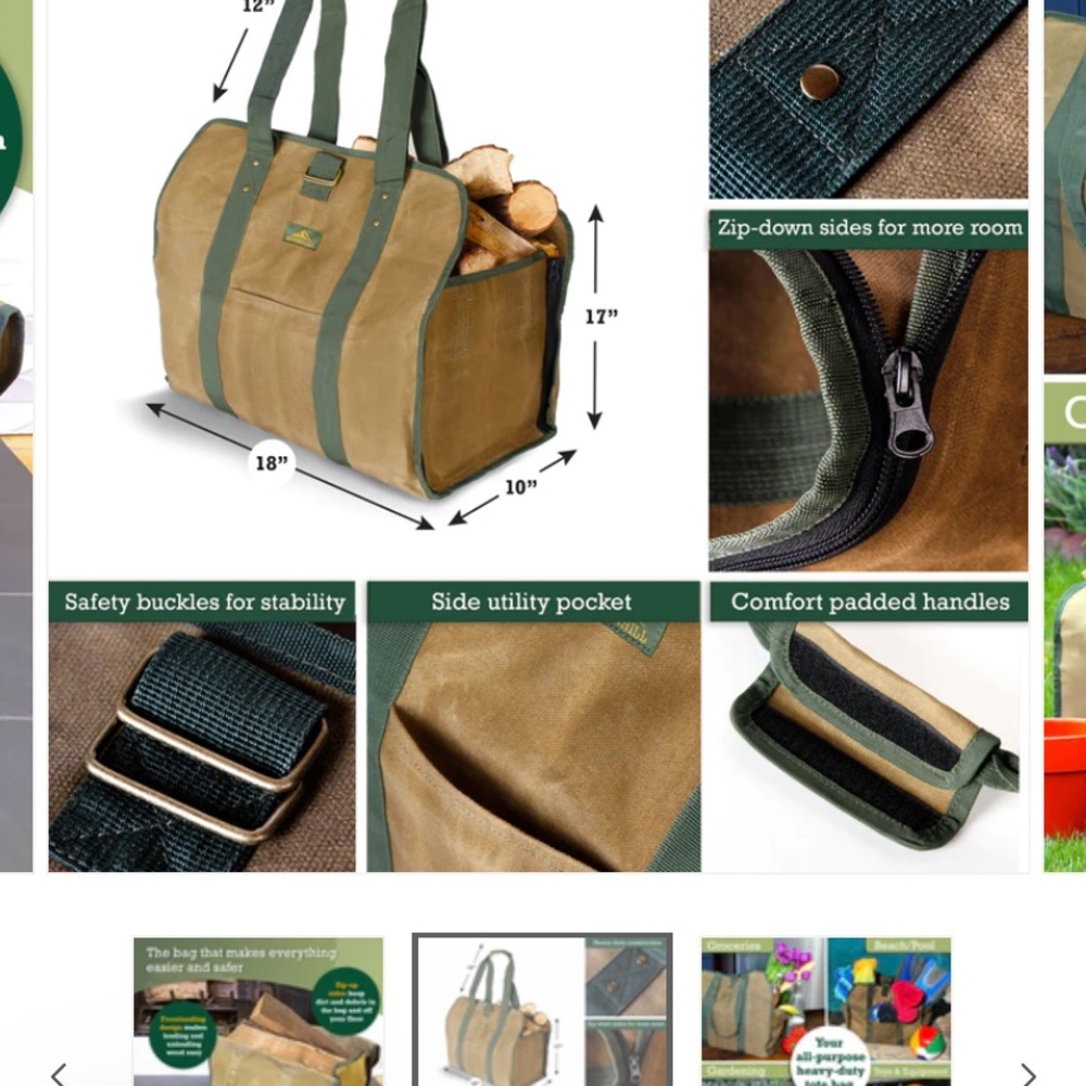 HINTERHILL 2 In 1 Firewood/All Purpose Waxed Canvas Bag NWT - Picture 6 of 14